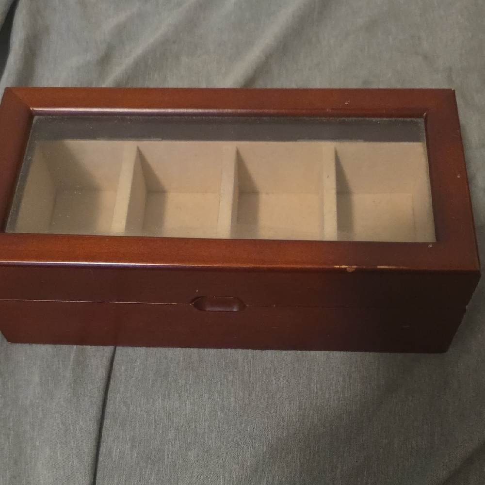 Wooden Glass-Top Jewelry Organizer Box - Brown - Picture 2 of 3